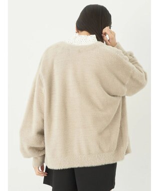 earth music&ecology ミニシャギーＶネックカーディガン Beige