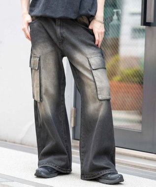 WEGO ローライズバギーフレアデニムカーゴパンツ デニムブラックソノタ