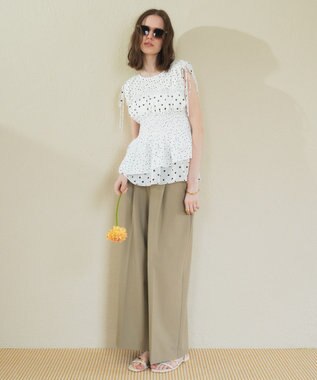 YECCA VECCA ドットMIXシャーリングブラウス Off White