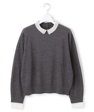 23区 【CLASSY.掲載/洗える】エンブロイダリー ジオメトリックレースコンビ ニット グレー系