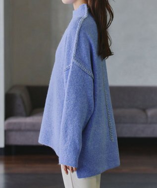 Tiaclasse 【洗える】配色ハンドステッチプルオーバー ブルー