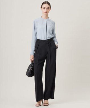 ICB L 【UVケア・速乾・洗える】BackSatinAmunzen バンドカラーブラウス サックスブルー系