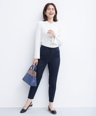 組曲 【WEB限定】サテンストレッチ クロップドパンツ ネイビー系