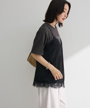 Green Parks レースドッキングサテンビスチェ Black