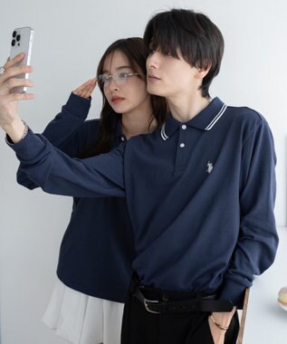 WEGO 【25年秋冬新作/ユニセックスITEM/SMLサイズ展開】別注USPOLOラインポロシャツ（長袖） ネイビー