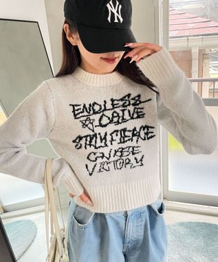 WEGO フラッフィーグラフィックちびニット ホワイトアイボリー