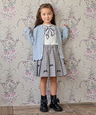 ANY KIDS リボン ジャガード カーディガン サックスブルー