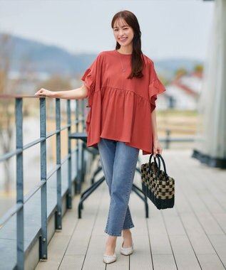 Tiaclasse 【洗える】ギャザー切り替えフレアプルオーバー コーラル