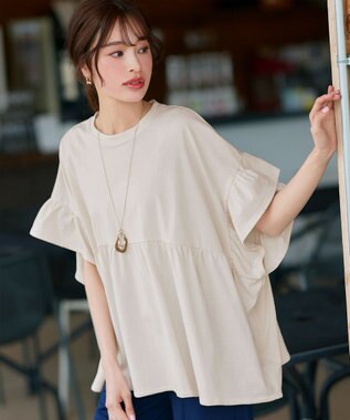 Tiaclasse 【洗える】ギャザー切り替えフレアプルオーバー アイボリー