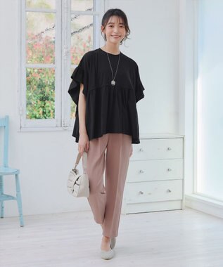 Tiaclasse 【洗える】ギャザー切り替えフレアプルオーバー ブラック