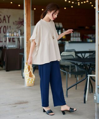 Tiaclasse 【洗える】ギャザー切り替えフレアプルオーバー アイボリー