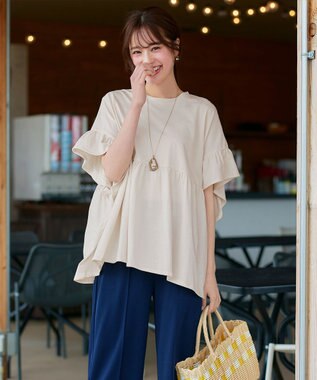 Tiaclasse 【洗える】ギャザー切り替えフレアプルオーバー アイボリー