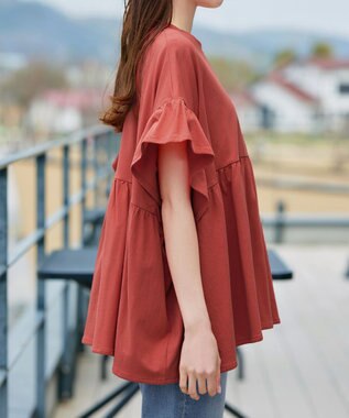 Tiaclasse 【洗える】ギャザー切り替えフレアプルオーバー コーラル