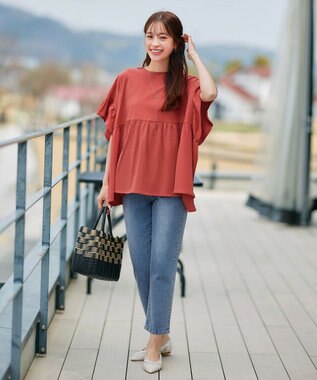 Tiaclasse 【洗える】ギャザー切り替えフレアプルオーバー コーラル