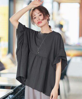 Tiaclasse 【洗える】ギャザー切り替えフレアプルオーバー チャコールグレー