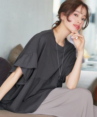 Tiaclasse 【洗える】ギャザー切り替えフレアプルオーバー コーラル