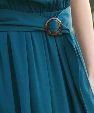 Tiaclasse 【洗える】花びらスリーブベルト付きワンピース ターコイズ