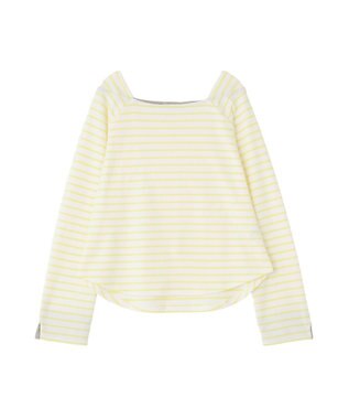 earth music&ecology バイカラースクエアネックボーダープルオーバー Yellow