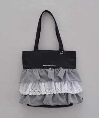Maison de FLEUR サテンフロントフリルスクエアトートバッグ
