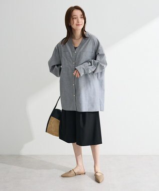 Green Parks 綿麻混Ｖネックオーバーサイズシャツ Gray