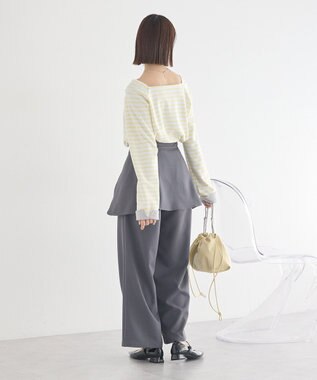 earth music&ecology バイカラースクエアネックボーダープルオーバー Yellow