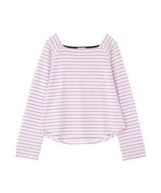 earth music&ecology バイカラースクエアネックボーダープルオーバー Lilac