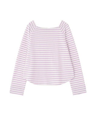 earth music&ecology バイカラースクエアネックボーダープルオーバー Lilac