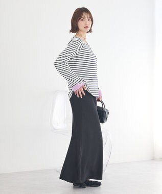 earth music&ecology バイカラースクエアネックボーダープルオーバー Ivory