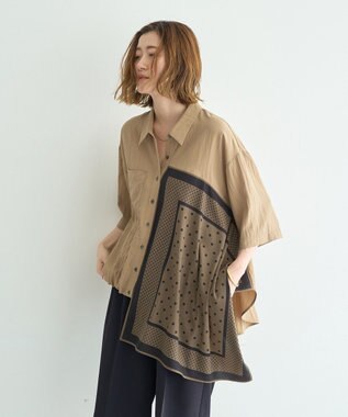YECCA VECCA スカーフデザインアシメハーフスリーブシャツ Beige