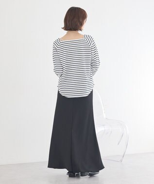 earth music&ecology バイカラースクエアネックボーダープルオーバー Ivory