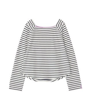 earth music&ecology バイカラースクエアネックボーダープルオーバー Ivory