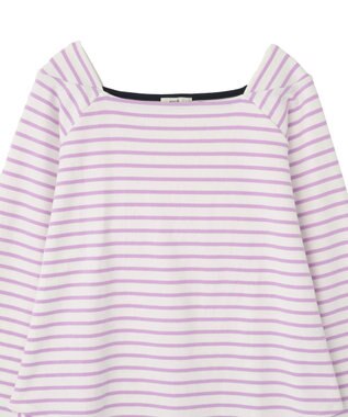 earth music&ecology バイカラースクエアネックボーダープルオーバー Lilac