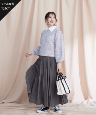 Tiaclasse 【ウール混】パフスリーブファンシーヤーンニットトップス グレー