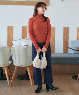 Tiaclasse L 【新色追加・洗える】リブタートルニット オレンジ