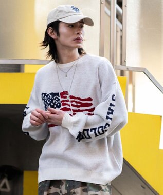 WEGO スリーブロゴニットプルオーバー ホワイト