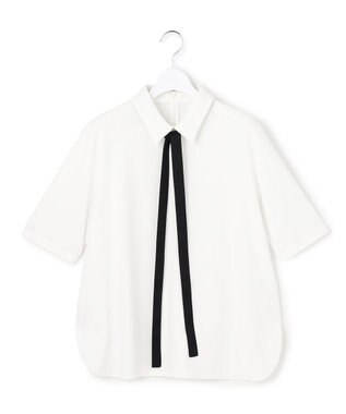 ICB 【先行予約・WEB限定カラーあり】マラボーテライトジョーゼット 半袖ボウタイ付きシャツカラートップス オフホワイト