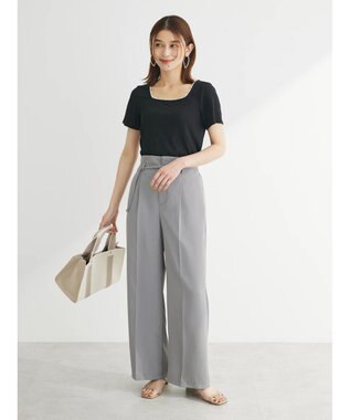 Green Parks きれいシルエットパンツ（ベルト付きとろみワイド） Gray