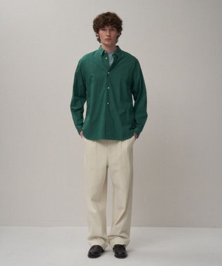 ATON SHRINK COTTON LAWN | オーバーサイズシャツ - UNISEX GREEN