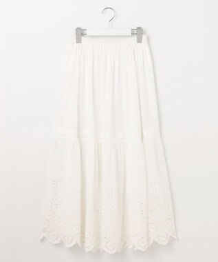 Feroux 【洗える】刺繍ティアード スカート ホワイト系