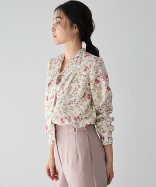 YECCA VECCA ボタニカルフラワー柄ボウタイブラウス Ivory