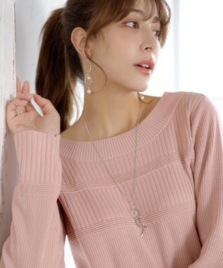 Tiaclasse L 【洗える】リブ切替デザインニットワンピース ピンク