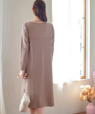 Tiaclasse L 【洗える】リブ切替デザインニットワンピース モカ