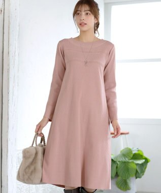 Tiaclasse L 【洗える】リブ切替デザインニットワンピース ピンク