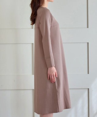 Tiaclasse L 【洗える】リブ切替デザインニットワンピース モカ