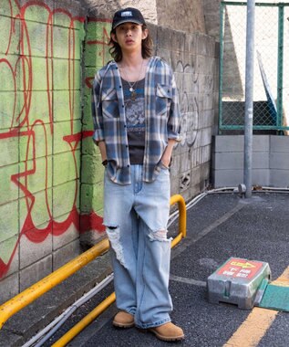 WEGO スーパーバギーダメージデニムパンツ 柄3