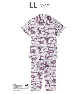 WACOAL ワコール_リラックス＆スリープ パジャマ 5分袖 半袖 8分丈 綿100%(本体) PEANUTS スヌーピー レディース FDT157 /ワコール エンジ