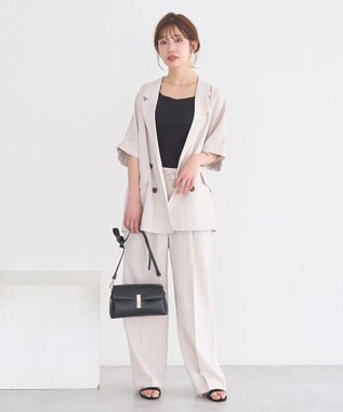 earth music&ecology 【セットアップ対応】リネンライクダブルジャケット Stripe Ivory