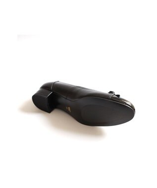 Pointer 日本製 本革リボン付きラウンドトゥパンプス ブラック×ブラック(エナメル)