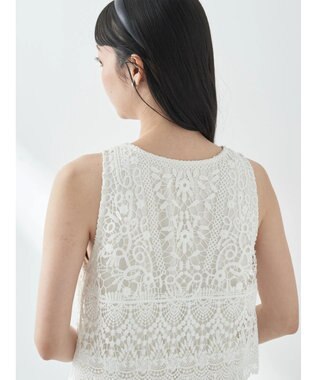 earth music&ecology レースチュールプリーツワンピース Off White