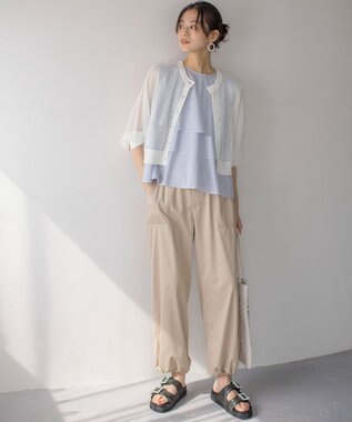 組曲 【WEB限定】コットンレーヨンシャーティングノースリーブ ブラウス ブルーストライプ系1